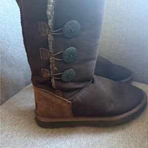 UGG Chocolate Brown Button Mid-Calf Shearling Boots